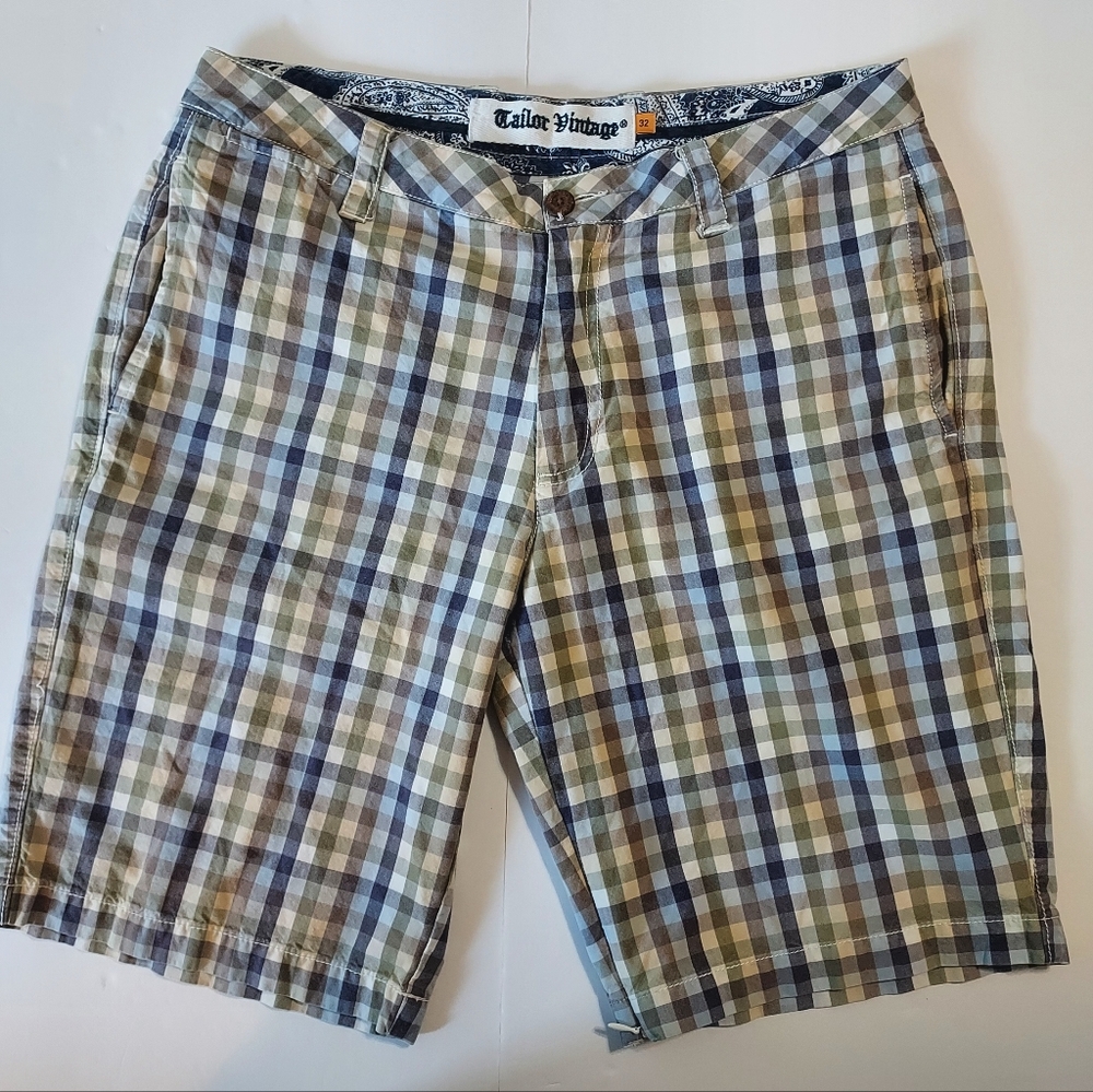 Tailor Vintage Plaid Men's Shorts Size‎ 32 with Pockets Golf Short Flat Front